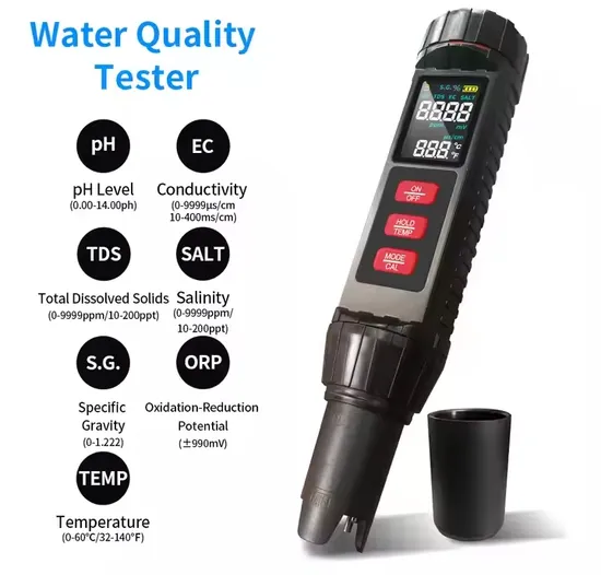 Comprehensive 7 in 1 Water Tester: TDS, Ec, Salinity, ORP, Temp, pH