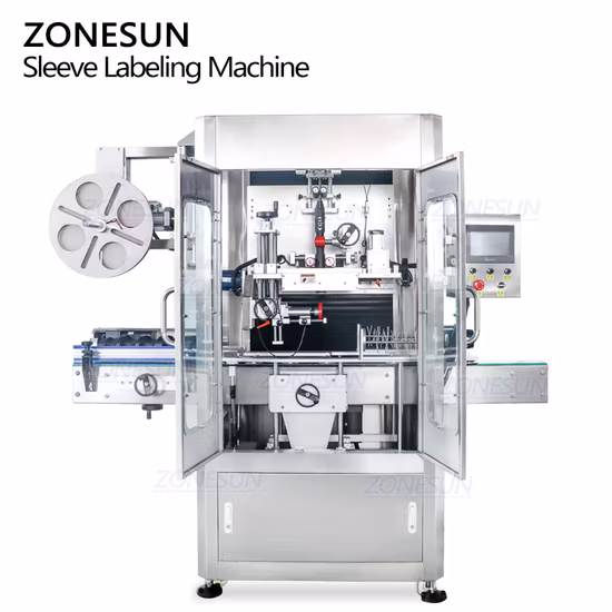 Zonesun Automatic Heat Cap Mineral Water Beverage Bottle PVC Film Sleeving and Shrinking Wrap Labeling Applicator Machine